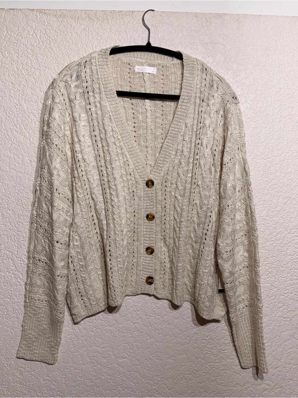 Women's Cream Cable-Knit Button Cardigan Sweater